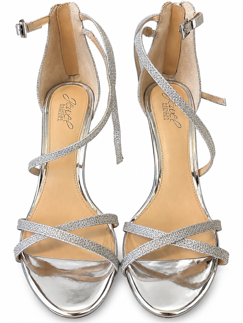 Stuart Weitzman Silver Metallic Strappy Ankle-Tie Sandals